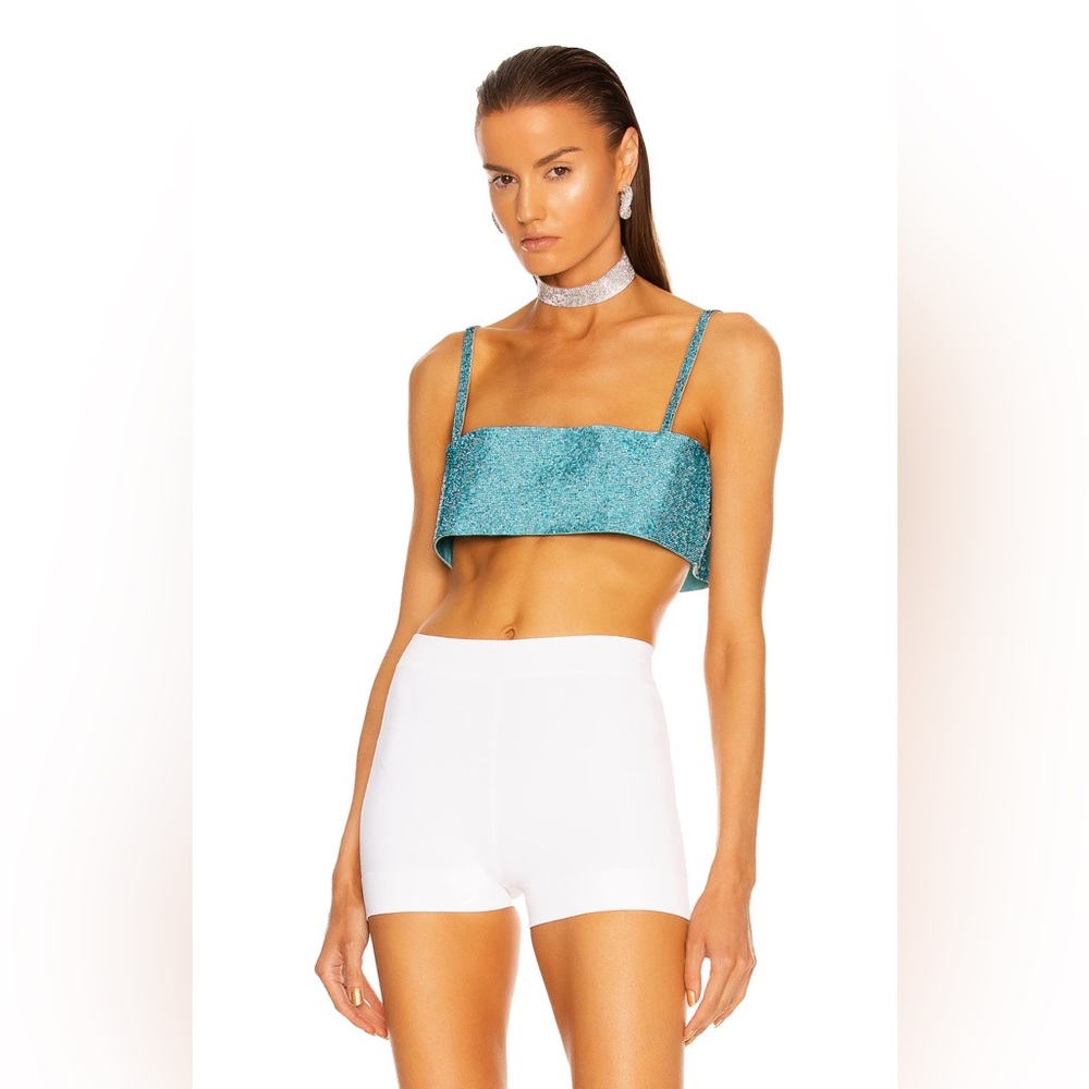 NUE Studio Embellished Rhinestone Charlotte Top Aquamarine Blue Size NWT